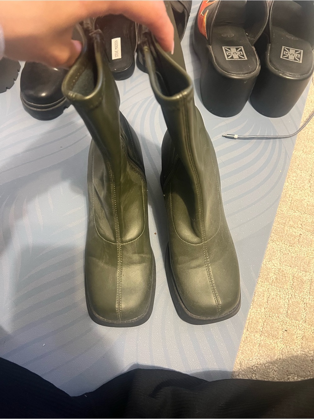 Steve Madden Olive Green Stretch Square-Toe Ankle Boots
